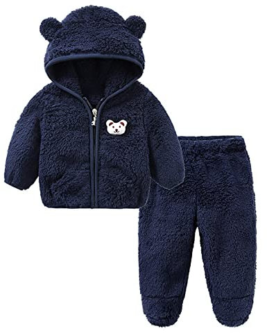 Neonato Neonato Giacca in Pile Abbigliamento Invernale Cappotto con Cappuccio Top con Orecchie da Orso Pantaloni Maglione 2 Pezzi Completi Set Pioggia Bambina 1 Anni