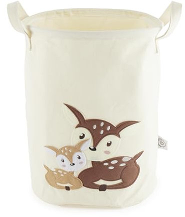 Bieco Wäschekorb Baby Rehe | Großer Aufbewahrungskorb Kinder Baumwolle und Wasserabweisend | Aufbewahrung Kinderzimmer | Wäschekorb Kinderzimmer Mädchen Spielzeug Korb