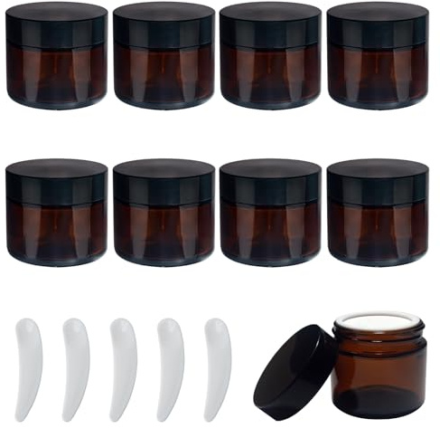 9 Stück Braunglas Salbentiegel,50ml Cremedosen zum befüllen, Creme behälter,kleine dose mit deckel, Reise Probenbehälter, Amber Glas Leerdose von Kosmetika, Lotionen, Cremes