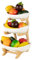 Chynalys 3 Tiered Ceramic Large Fruit Bowl With Natural Wooden Bamboo Stand - White Basket for Kitchen, Fruits, Vegetables, Snacks, Desserts
