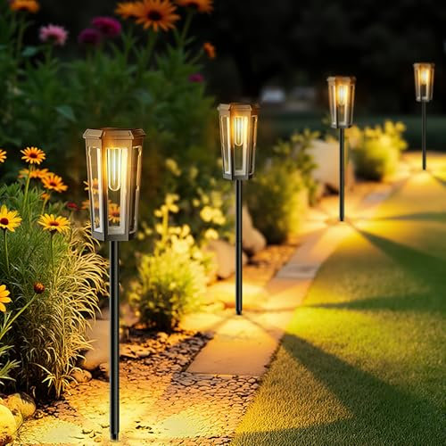 JSOT 6 Stück Solarlampen für Außen Solarleuchten Wegeleuchten IP65 Wasserdicht Solar Gartenleuchten für Außen Terrasse Rasen Hof Balkon Deko - Warmes Licht