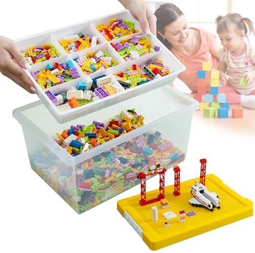 HAMON Boîtes de rangement avec couvercle pour briques Lego - Boîte de rangement transparente en plastique empilable avec poignée - Boîte de rangement transparente pour travaux manuels, accessoires