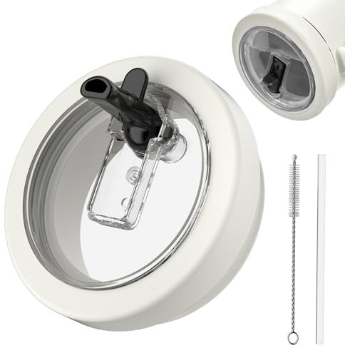 CloudValley Couvercle Étanché pour Stanley Cup 30 oz Accessoires, Remplaçant avec Paille Pliable en Silicone, [Amovible & Facile à Nettoyer] Couvercle de Protection Réutilisable,Crème