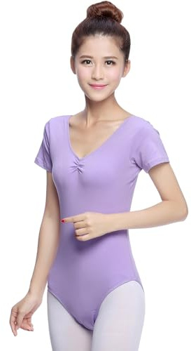 Ballett Trikot,Ballettanzug Ballett Trikot Erwachsene Praxis Ballett Tanzen Tragen Frauen Kurzarm Dance Team Gymnastik(Light Purple,L)