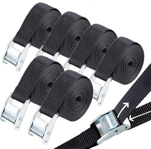 6STK Spanngurte Kurz Zurrgurte mit Klemmschloss Schwarz Schnappverschluss 6x1m Befestigungsgurte Fahrrad Spanngurt Gepäckträger für Motorrad Fahrradträger Gepäck Gepäckpakete Camping