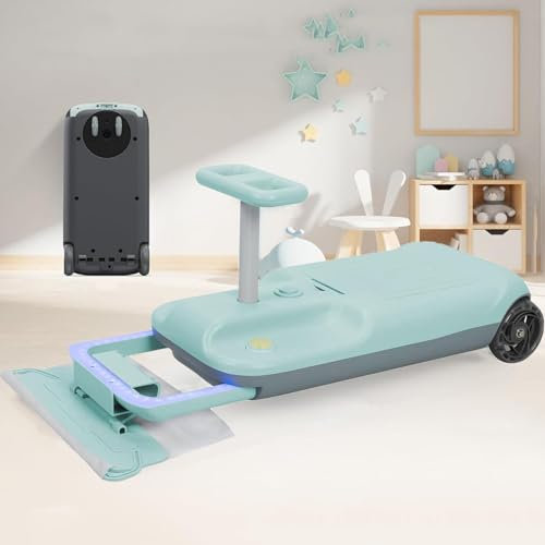 Kart De Limpieza Para NiñOs, Carrito Limpiador De Pisos Con Mopa Para Montar, Go Kart Electrico PortáTil, Kart De Limpieza RetráCtil Con 5 Velocidades Variables,Green