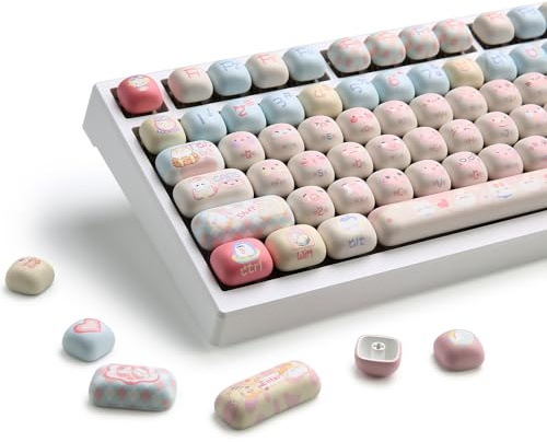 YUNZII Cute Pink Kitten Custom Keycaps, 141 Keys Dye Sub PBT MOG Profile Keycap Set for Mechanical Gaming Keyboards (Pink Kitten)