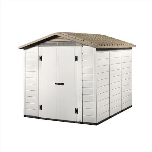 Casetta da Giardino Tuscany 240 Porta Attrezzi in PVC con Pavimento, 6m² Capanno da Giardino con Porta e Serratura, Tetto Inclinato, Capannone per Patio, Cortile, Esterno - H.220 x 230 x 262 cm