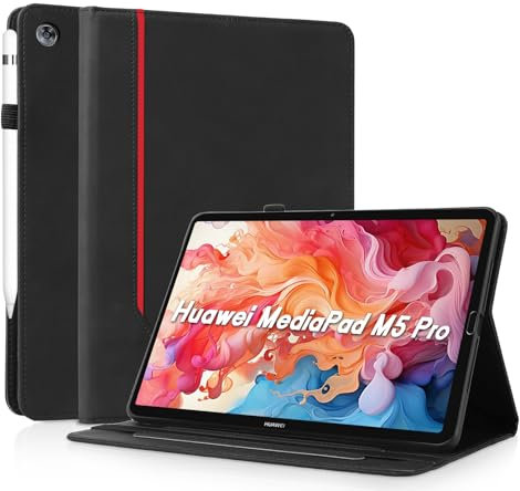AsWant Coque pour Huawei MediaPad M5 /M5 Pro 10.8 2018 - Étui Housse de Protection Cuir PU avec Fonction Support/Portefeuille Coque Tablette Huawei MediaPad M5 (Noir)