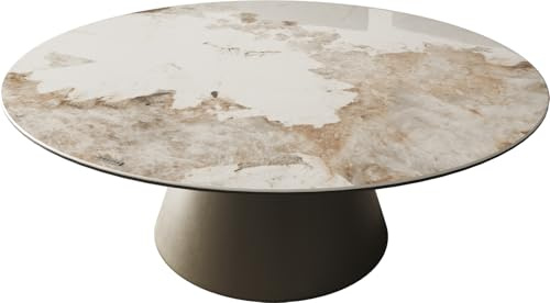 DELIFE Couchtisch Borna Keramik Minas Melange Weiß-Beige 100x100 cm Gestell Konisch Effektfinish Titan