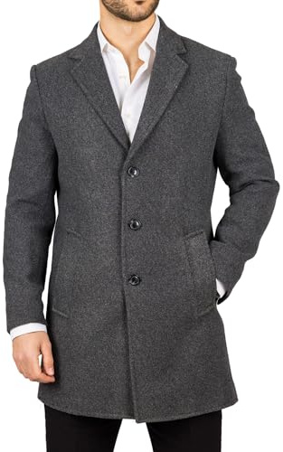 Men's Wool Blend Overcoat Notched Lapel Winter Trench Coat Jacket