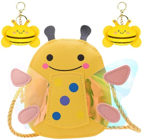 ZenyTra PU Leder Biene Umhängetasche für Mädchen mit 2 Bienen Schlüsselanhängern, Kinder Portemonnaie Jungen Leicht Praktisch Crossbody Bag Kinder Geschenkidee für Urlaub Reise Ostern
