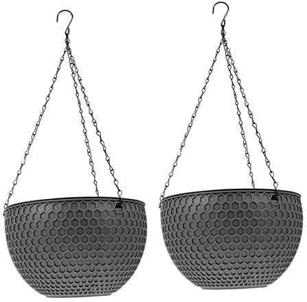 ifundom 2 pièces Pot à Fleurs Suspendu Plastique avec Tissage Nid Abeille Décoratif pour Intérieur et Extérieur Design Minimaliste avec Crochet Sécurisé Couleur Gris Foncé Petit Modèle