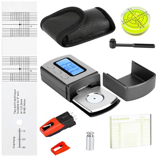 6 Stück Justier und Einstellungsset zur Plattenspieler, USB Plattenspieler Nadel Set, mit Digital Tonarmwaage, Azimut, Libelle und Überhangschablone, Ersatznadel, für Tonarm des Plattenspielers