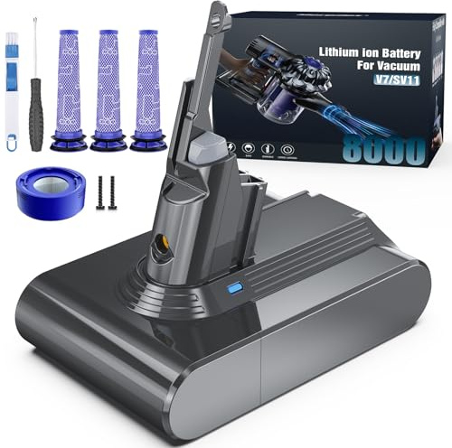 Morpilot 8000mAh V7 Akku, Ersatzakku für Dyson V7 SV11 Animal Motorhead Pro Trigger Fluffy Matress Car+Boat Staubsauger mit 3 Filtern