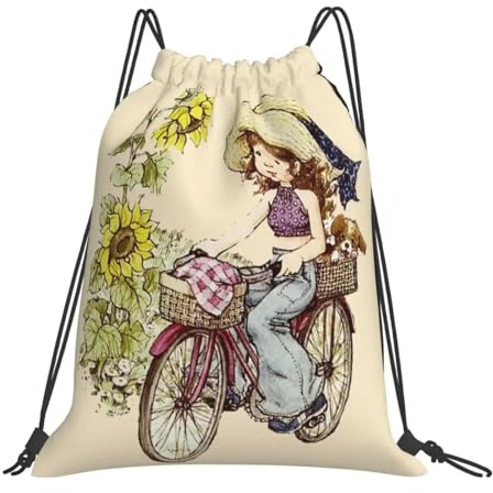 GTTDFASJ Rucksack mit Kordelzug Sarah Kay-Mädchen mit Fahrrad-Rucksäcken multifunktional tragbar mit Kordelzug Sporttasche Büchertasche für Männer und Frauen Schule