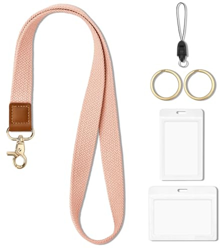 CHUQING Ausweishülle mit Band Schlüsselband zum Umhängen Rosa | Polyester-Lanyard mit Kartenhüllen. Zum Tragen von Ausweisen, Zutrittskarten und Schlüsseln, ideal für Büro und Kreuzfahrt