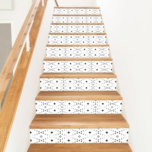 PLIGREAT 15 Bande Autocollants pour Contremarches D'Escalier Bohème Stickers Adhésifs pour Escaliers Motif Losange Moderne 18x100cm Vinyle Autocollant Décoration Murale pour Escaliers Maison Ou Hôtel.