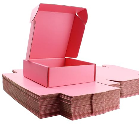 15 x 15 x 5 cm Boîtes postales lot de 25 roses | Carton ondulé cannelure E, intérieur & extérieur rose, pour coffrets, accessoires et cosmétiques