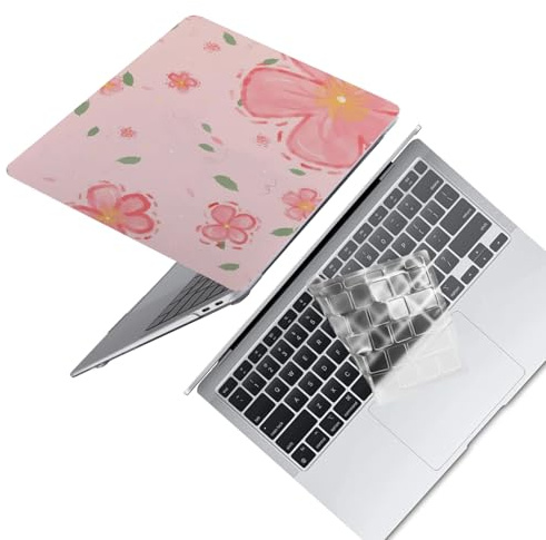 HLAAJJX für MacBook Air M4 M3 M2 13 Zoll Hülle 2025 2024 2022 A3240 A3113 A2681 mit 13,6 Retina Display,Hartschale Schutzhülle Case mit Muster & Tastaturschutz Cover,Rosa Blume