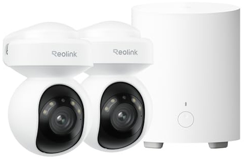 Reolink Home Hub Mini mit 2X E1 Outdoor, 5MP PTZ Überwachungskamera Aussen, 3X Optischer Zoom, 2,4/5GHz WLAN, Intelligente Erkennung, Auto-Tracking, All-in-One-Sicherheitszentrum mit lokalem Speicher