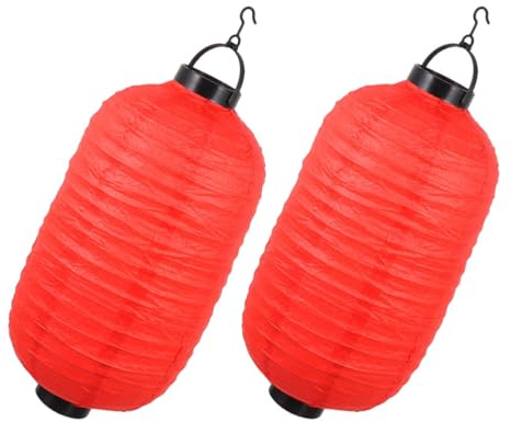 TOYANDONA Japanische LED Papierlaternen 2 Stück Wintermelon Form Rote Hängelaternen für Restaurant und Gartendekoration