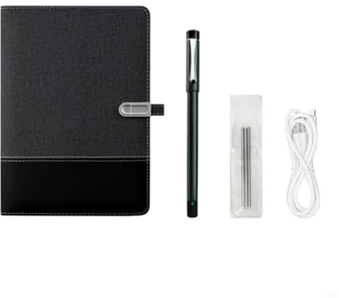 Glomc Digitales Notizbuch, Smart-Notizbuch und Stift-Set mit Echtzeit-Digitalisierung, Handschrift-zu-Text-Umwandlung, tragbare Schreibtafel für Studenten, Profis, Schwarz (Smart Pen + Papier)