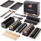 Virklyee Sushi Maker Kit 17Pièces Moules À Sushis Riz Rouleau Kit Sushi avec 8 Formes avec DIY Kit de Sushi, Assiettes à sushi, des rouleaux de bambou à sushi et des baguettes (Noir)