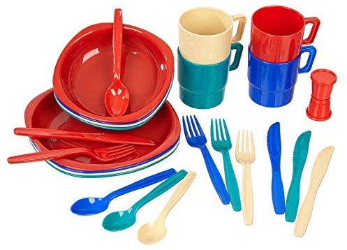 Black Snake® Camping Geschirrset | 26 TLG. bruchfestes Outdoor Geschirr- und Besteckset für 4 Personen | Bunt