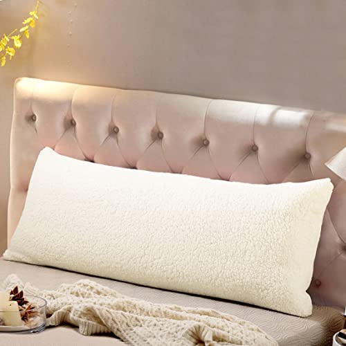 Reafort Ultra Soft Sherpa Body Pillow Cover/Case with Zipper Closure 53cm x 137cm (53 centimeter x 137centimeter Body Pillow Cover, Cream)