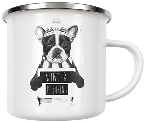 artboxONE Emaille Tasse Winter is Boring von Balázs Solti - Emaille Becher Tiere