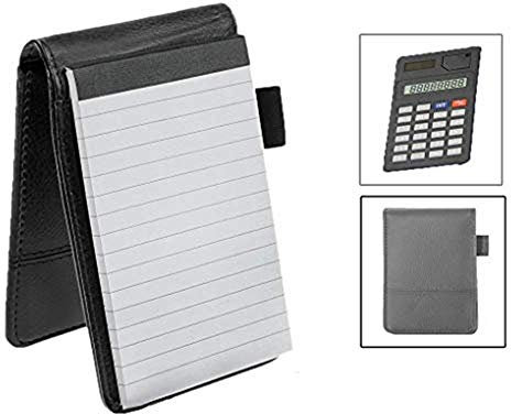 ITODA Taccuino tascabile formato A7 in pelle sintetica con blocco a righe e calcolatrice. Taccuino compatto per appunti di lavoro, agenda personale, blocco con penna Blu