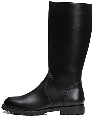 MERRYHE Stivali Alti da Uomo Zip Laterali Stivali da Equitazione Stivali da Combattimento A metà Polpaccio Calzature da Lavoro Impermeabili,Black-44