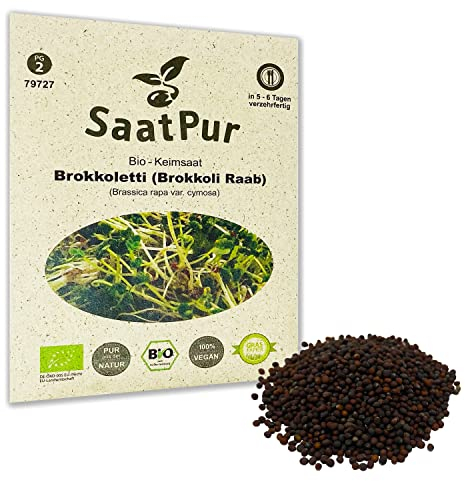 SaatPur Bio Keimsaat - Brokkoli Raab | Brokkoletti | Ur-Brokkoli| Keimsprossen Sprossen Microgreen - 30 g Lebensmittel Qualität