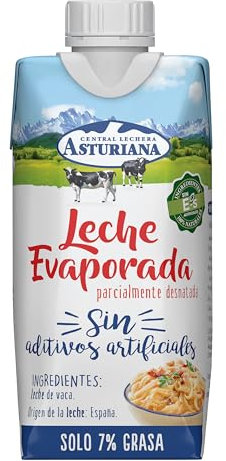 Central Lechera Asturiana Leche Evaporada parcialmente desnatada 7% MG, Brik 345g