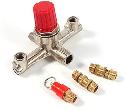 Air Compressor, Double Outlet Tube Alloy Air Compressor Switch Pressure Regulator Valve Fit Part, Piston-type structure, High precision voltage regulation