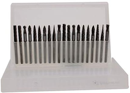 Akozon Juego de rebabas de carburo 20 piezas 1/8 '' (3 mm) Vástago de tungsteno Rotativo de carburo Rebabas de archivos Fresas cónicas para amoladora taladradora DIY carpintería tallado metal pulido