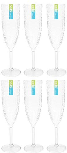YöL 6 Champagne Prosecco Flutes Glasses Set Plastic Reusable Eco Dimpled Embossed Party Outdoor Summer