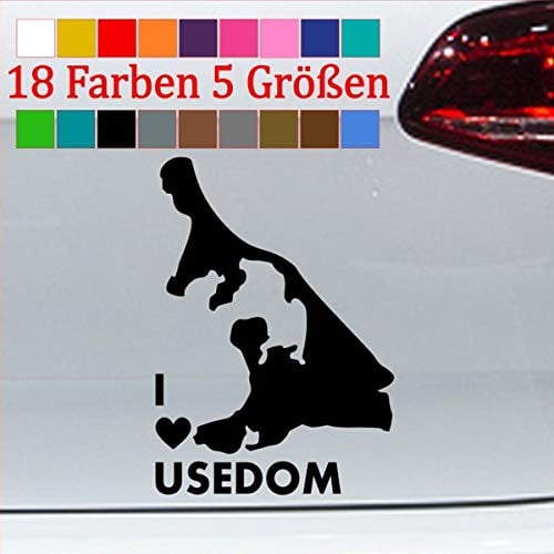 generisch Usedom Aufkleber Ostseeinsel Urlaub Camping KFZ Umriß I Love Auto Kontur 70-Schwarz 8,5x6cm