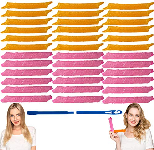 EQARD Lockenwickler Große Locken Ohne Hitze Spiral Locken Styling Rollen Kit Magic Lockenwickler Locken mit Styling Haken für Heimsalon DIY Die meisten Arten von Frisuren Rosa+Orange,36 Stück