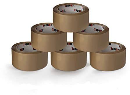 TAPEKIT Genuine 6 Pack of Heavy-Duty Extra Strong, Low Noise, 52 Microns Thickness Brown Tape, 48mm x 6m, Parcel Tape