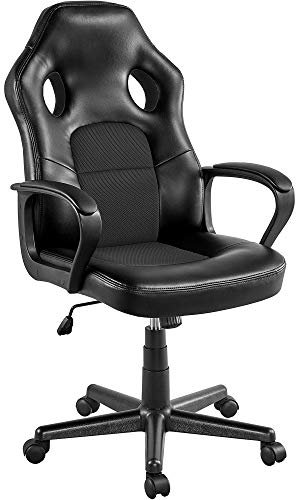 Yaheetech Gaming Chair Adjustable Leather Office Racing Chair Ergonomic Computer Desk Chair with Lumbar Support and Arms Black