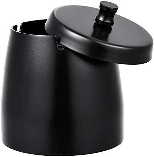 Aschenbecher für Draussen,Aschenbecher mit deckel,Winddichter Aschenbecher aus Edelstahl für das Home Office, den Desktop, die Terrasse, den Balkon im Freien(Schwarz, Groß-10×9×10)