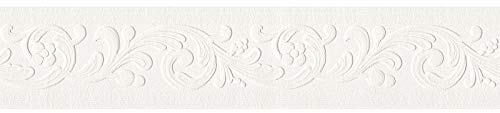 Bordüre für Tapete Weiß 639615 | Ornament Tapetenbordüre Floral Struktur 6396-15 | Tapetenborte Weiß für Wohnzimmer, Schlafzimmer | Online kaufen!