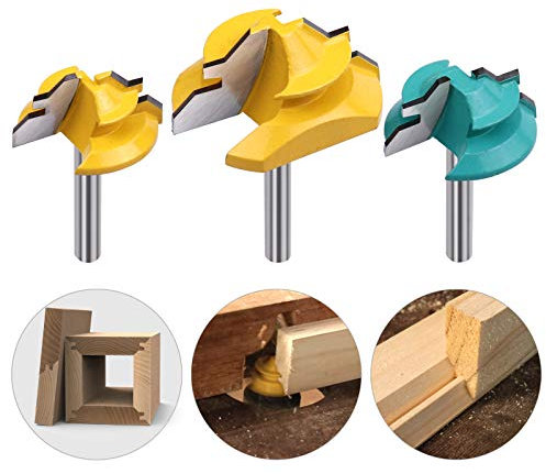 SUSOTA 1/4-Inch Shank 45 Degree Lock Miter Router Bit Set Joint Milling Router Bits Woodworking Cutter Tool - (1/2 5/8 3/4) Cutting Height 3PCS