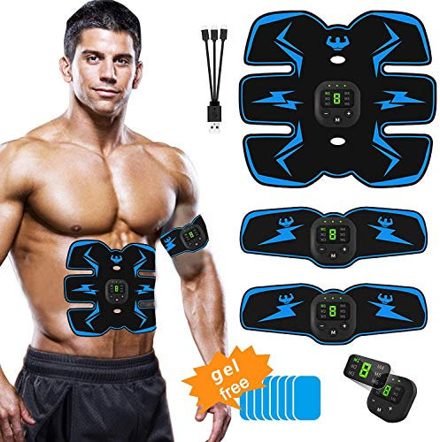 Elektrischer Bauchmuskel-Stimulator mit 10 Gel-Pads, wiederaufladbarer Bauchmuskeltoner, EMS Fettverbrennungstrainer, Fitness-Trainingsausrüstung für Bauch-/Arm-/Beintraining, Heimtraining