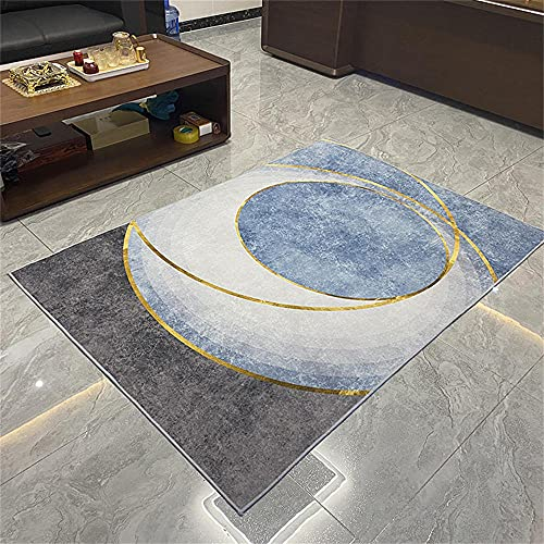 Teppich Kuschelig Salon Auslegware Teppichgrau blau kreisförmige Muster Teppichmatte Wohnzimmer Kinderzimmerzubehör rutschfest und langlebig 50X80CM Teppich Gemustert