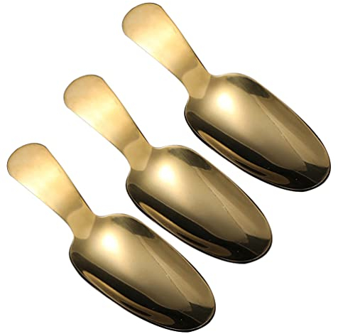 3 Stücke Edelstahl Löffel Dessertlöffel Teeschaufel Kaffeeschaufel Rührlöffel Teelöffel Eislöffel Mehlschaufel Gewürzlöffel Servierlöffel für Nachtisch Dessert Eisbecher Eistee Golden