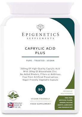 Caprylic Acid Plus | 200mg Candida Cleanse + Intestinal Health Formula with Zinc Ascorbate, Citrate, and Picolinate Supplement | Long 3 Month Supply | 90 Vegan Friendly Capsules UK Made