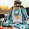 Überwurfdecke mit Aztekenmuster und weichem Sherpa-Futter, traditioneller südwestlicher Navajo-Stil, warmer Überwurf für Camping, Outdoor, leichte, 152x203 cm, Blaugrün